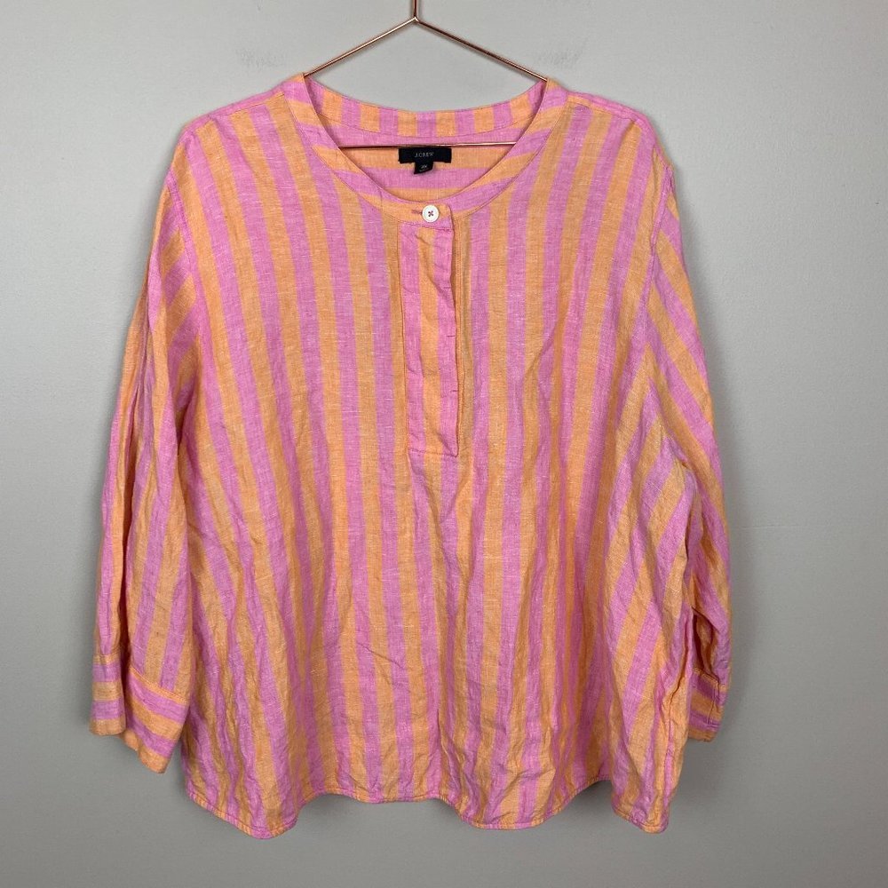J. Crew Baude Linen Tunic - Orange & Pink Stripe - 3X